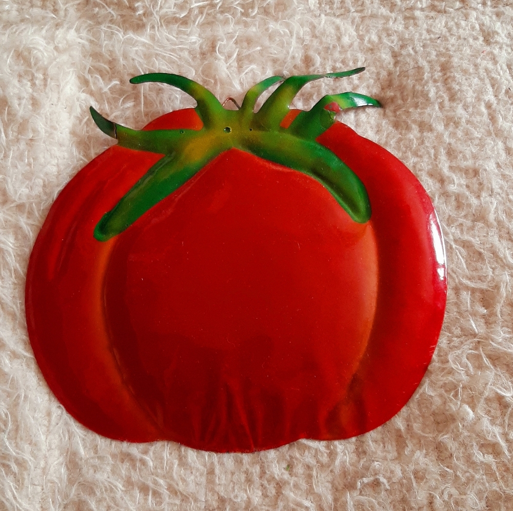 Red Tomato Shaped Tin Wall or Outdoor Decor Garden
